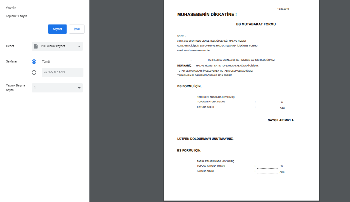 Fatura BA-BS Raporu Nasıl Alınır